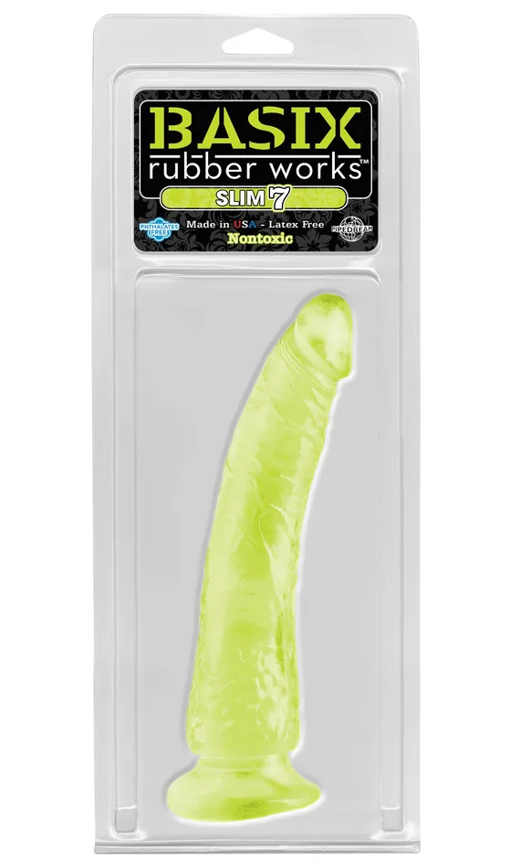 Dildos Pipedream Products Basix Rubber Works Slim 7in Dong Glow In The Dark