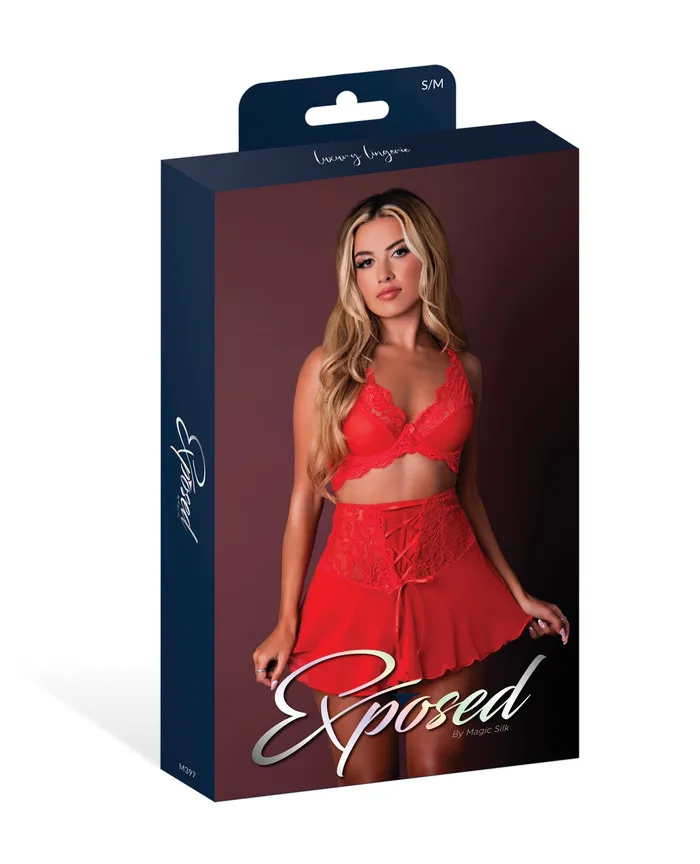 Anal Magic Silk Sugar High Bralette wGarter Panty 3 pc Set Red Anal Magic Silk Sugar High Bralette wGarter Panty 3 pc Set Red