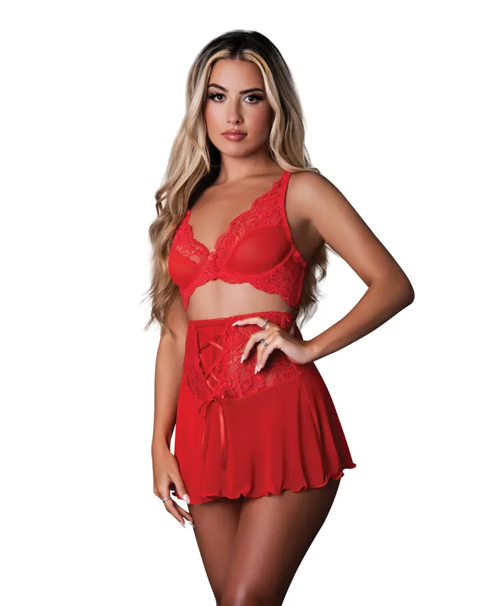 Anal Magic Silk Sugar High Bralette wGarter Panty 3 pc Set Red Anal Magic Silk Sugar High Bralette wGarter Panty 3 pc Set Red