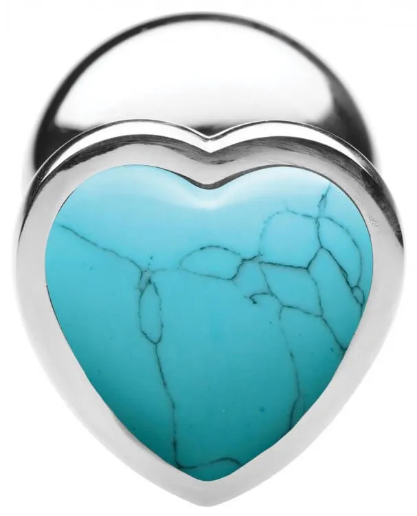 Male Sex Toys XR Brands Booty Sparks Gemstone Large Heart Anal Plug Turquoise